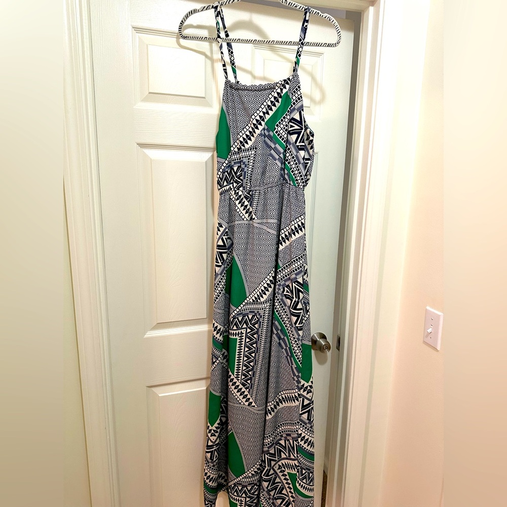 Blue, white, and green summer Mono dress. Size M.